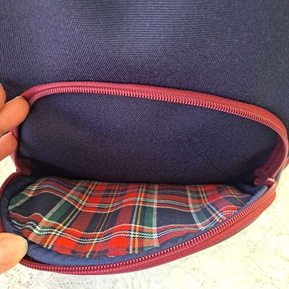 Small Canvas & Leather Backpack Navy and Plum with Silver Hardware Bee Accent - Picture 11 of 14